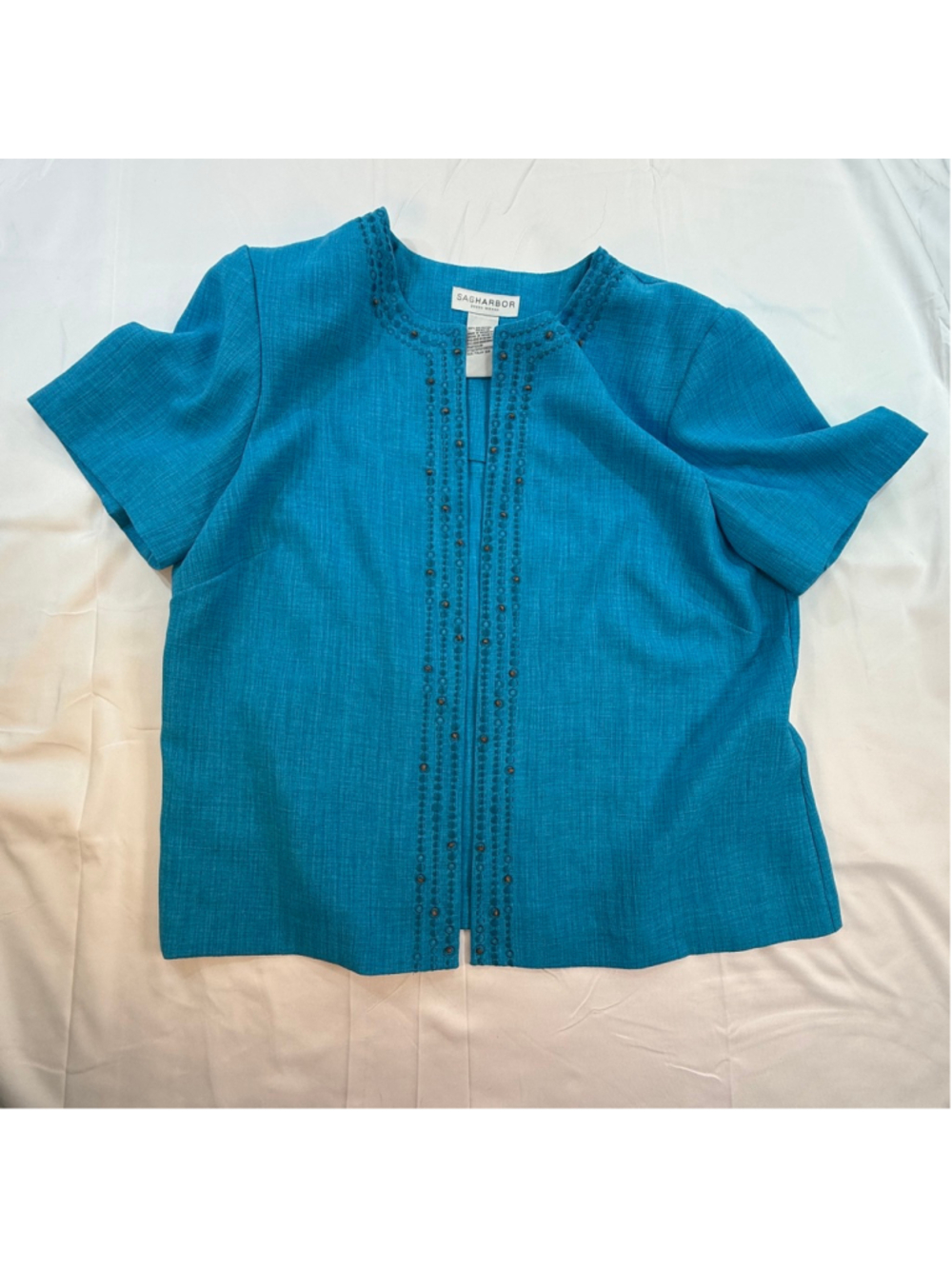 Sag Harbor Dress Woman Turquoise Two Piece Skirt Suit Set Size 14W Beaded Jacket - Picture 15 of 15